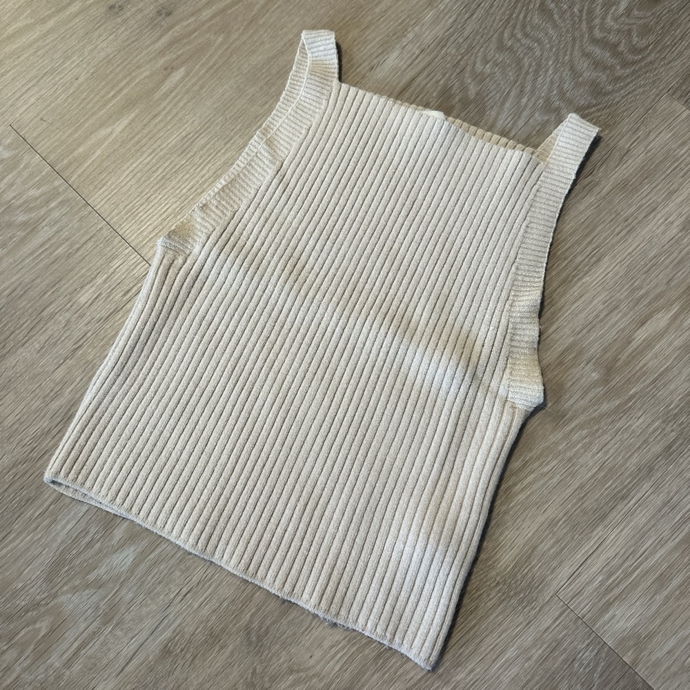 Topshop Cream Ribbed Tank Top